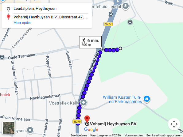 Route parkeerterrein Leudalplein naar Vohamij